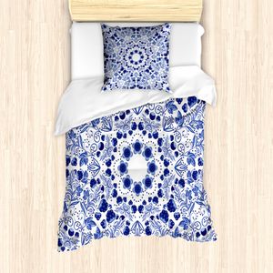ABAKUHAUS Arabeske Bettbezug Set für Einzelbetten, Ethnischer orientalischer Boho, Milbensicher Allergiker geeignet mit Kissenbezug, Blau