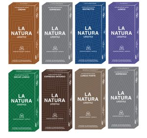 La Natura Lifestyle Kapseln Selektion BOX, Hochwertiges Geschenkset Nespresso®*³ kompatible Kaffeekapseln, 80er Pack, 8 x 10 Getränke