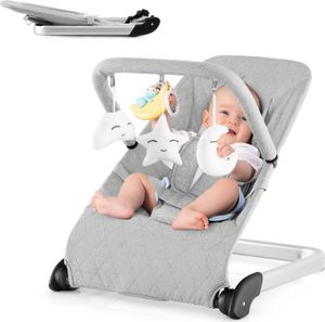 COSTWAY 2 in 1 Babywippe klappbar, Baby Wippe mit 5-Punkt-Sicherheitsgurt, Babywiege Grau COSTWAY 2 in 1 Babywippe klappbar, Baby Wippe mit 5-Punkt-Sicherheitsgurt, Babywiege Grau