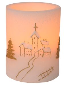 Best Season LED-Wachskerze, Farbe weiss Motiv: Kirche, ca. 10 x 7,5 cm, batteriebetr., 067-44
