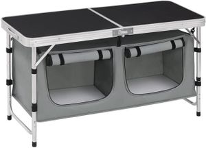 WOLTU Camping Table Foldable Alu Height Adjustable with Storage incl Folding Table for Outdoor Picnic Beach, Black+Grey