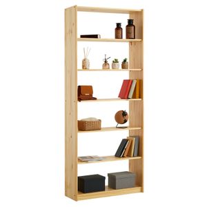 Standregal mit 7 Böden, praktisches Bücherregal aus massiver Kiefer in natur, schlichtes Büroregal aus Massivholz