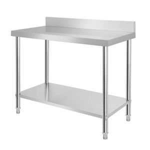 XMTECH Edelstahl Arbeitstisch Küchentisch Tisch Höhenverstellbar Edelstahltisch Arbeitstisch mit Aufkantung Silber 120x60x85cm