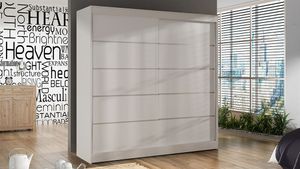 Schwebetürenschrank Basti IV 200 cm - Kleiderschrank mit 2 Türen, Kleiderstange und Einlegeboden, 200x215x58 cm (Weiß)