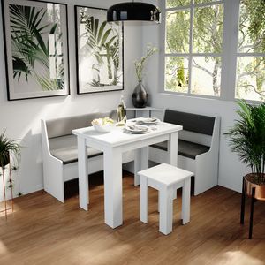 Livinity® Eckbankgruppe Roman, 150 x 120 cm mit Tisch, Weiß/Anthrazit
