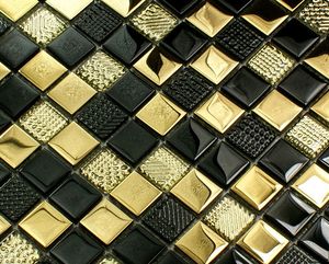 Goldenes und schwarzes Glasmosaik „Black Diam“, glänzende Mosaikfliese Goldenes und schwarzes Glasmosaik „Black Diam“, glänzende Mosaikfliese