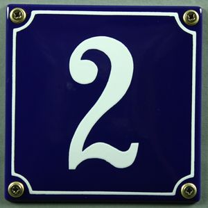 Hausnummernschild 2 blau - weiß 12x12 cm  Schild Emaille Hausnummer Haus Nummer Zahl