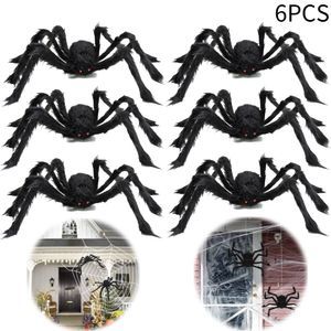 6X Halloween Riesenspinne, 75 cm Große Spinne Dekorationen, Künstliche Haarige Spinnen, Pelzige Spinnen Requisiten, Halloween Deko