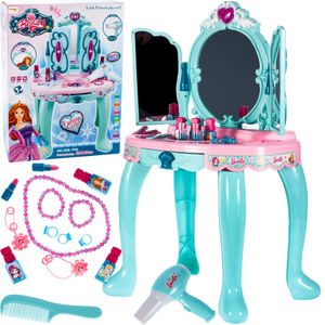 Toaletní stolek MalPlay s fénem, zrcadlem a doplňky | dětský kosmetický stolek | rtěnky, laky na nehty, prstýnky a další doplňky | pro děti od 3 let