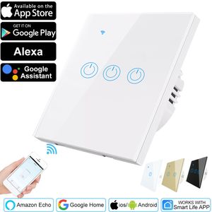 Tuya Smart Wifi Touch Lichtschalter Wandschalter Touchscreen Alexa Google Steuern Schalter, 3-Gang Weiß