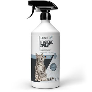 REAVET Hygienespray für Katzen 1L, Desinfektion speziell für Katzentoiletten I Desinfektionsspray Effektiv gegen alle Mikroorganismen wie Bakterien & Giardien, Umgebungsspray