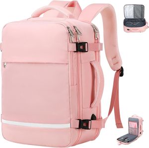 Pánský a dámský cestovní batoh HDeye s nabíjecím portem USB, batoh schválený leteckou společností, s přihrádkou na notebook, růžový, 15,6".
