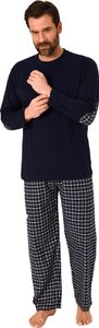 Herren Schlafanzug Pyjama lang mit Flanell Hose - auch in Übergrößen - 222 101 10 851 ; navy , 56