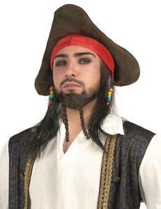 Piraten Perücke mit Hut schwarz-bunt