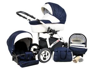 Lux4Kids Kinderwagen 3 in1 2in1 Isofix Komplettset mit Autositz alles in einem Biancino Navy Blue 2in1 ohne Babyschale