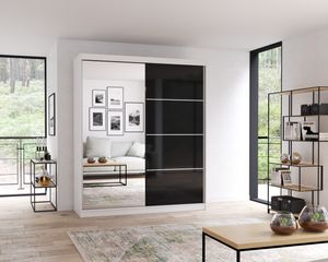 Šatní skříň s posuvnými dveřmi Šatní skříň se zrcadlem 183 cm Bílá/černá Multi 31