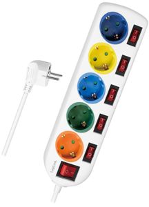 LogiLink Steckdosenleiste 5-fach mit 6 Schaltern mehrfarbig