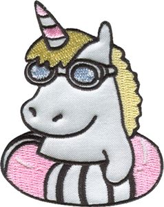Einhorn mit Schwimmbrille - Aufnäher, Bügelbild, Aufbügler, Applikationen, Patches, Flicken, Zum Aufbügeln, Größe: 5,7 x 7,3 cm