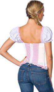 Dirndline Damen Trachtenbluse mit integrierten Push-up Bluse Oktoberfest Fasching Trachtenmieder, Größe:L, Farbe:rosa/weiß