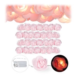 relaxdays 4x Rosen Lichterkette rosa