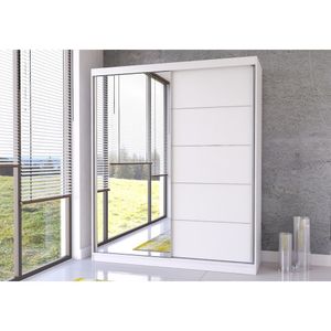 Šatní skříň s posuvnými dveřmi Šatní skříň se zrcadlem Bella 03 (bílá/bílá)