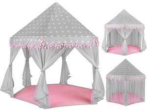 Spielzelt Kinder Spielhaus Prinzessinnenschloss für Mädchen Kleinkinder Spielhaus für innen und außen Grau -Rosa 8772