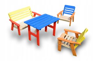 Kinder Gartenmöbel Set Garten- und Picknicktisch für Kinder + 2 x Stuhl + Bank Kinderstühle Kindertisch Kinderbank