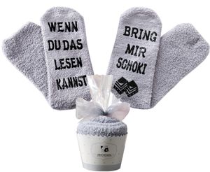 Schokoliebhaber Socken, Socken mit Anti-Rutsch Spruch Bring mir Schoki, Geburtstagsgeschenk, Geschenk für Frauen, Kuschelsocken, 36-43