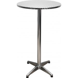 Bistrotisch 60 x 110 cm – Bartisch mit runder, klappbarer Tischplatte – Höhenverstellbar– Gartentisch aus Aluminium in Silber