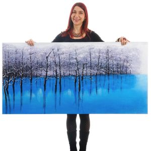 Ölgemälde Blauer See, 100% handgemaltes Wandbild Gemälde XL, 140x70cm