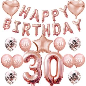 Oblique Unique 30. Geburtstag Party Deko Set - Happy Birthday + Zahl 30 Ballons + Konfetti Luftballons roségold