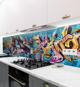 Küchenrückwand Graffiti Schrift selbstklebend, groesse_krw:180 x 60cm