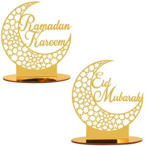 2x Ramadan Eid Mubarak Dekorationen Eid Mubarak Acryl Ornamente Mond Sterne, Muslim Festival Dekorationen