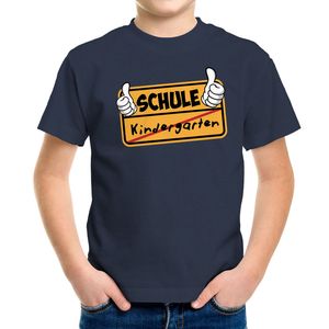 Kinder T-Shirt Jungen Parodie Ortsschild Schule Kindergarten Geschenk zur Einschulung Schulanfang Moonworks® navy 122-128 (7-8 Jahre)