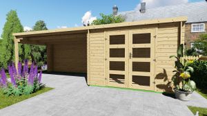 Finn Art  28 mm Flachdach Gartenhaus aus Holz Funny 5, mit 18 mm Fußboden, Premium Dachbahn selbstklebend