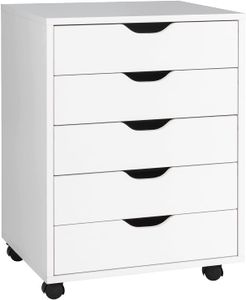 COSTWAY Rollcontainer mit 5 Schubladen, mobiler Aktenschrank mit Rädern, Bürocontainer Schubladenschrank Rollschrank, Schubladenkommode für Zuhause Büro, weiß