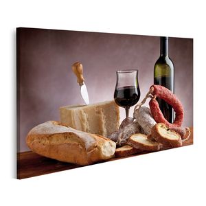 Stilleben Wein Käse Brot Wurst Küchenbild für Küche Bilder