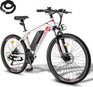 Elektrofahrrad 26 Zoll Rostfreie Aluminiumlegierung bis zu 80 - 100 km Wasserdicht IP54 E-Bike mit 21 Gang, Weiß