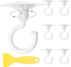 Haken Selbstklebend, 6 Stücke 360° Drehbar Deckenhaken, Ohne Bohren Handtuchhaken, Transparent Haken Wasserdicht Wandhaken mit Schaber für Bad Küche Büro Schlafzimmer