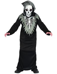 Schauriger Skelett-Sensenmann Halloween-Kinderkostüm schwarz-grau