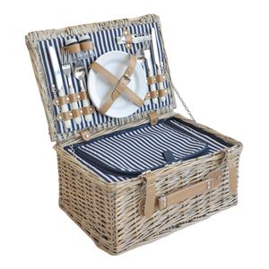 Picknickkorb ‘Lumparland’ Komplettset für 2 Personen Weide 40 x 28 x 20 cm Weiß / Blau