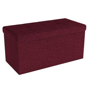 Intirilife Skládací lavice 76x38x38 cm v barvě CHERRY RED - Sedací kostka s úložným prostorem a víkem z látky s žlábky - Sedací kostka podnožka Úložný box Truhla na sezení Taburet na sezení