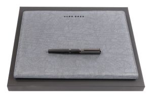 HUGO BOSS Schreibmappe Gleam Writing Set Grey / Gun silberfarben