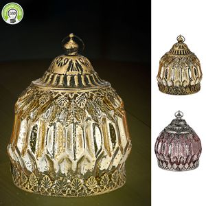 LED Laterne im 2er Set orientalische Ornamente Glas Ø13cm H15cm Windlicht gold rosa Leuchte Lampe batteriebetrieben