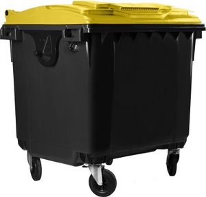 Hardwex Müllcontainer 1100 l Schwarz mit gelbem Flachdeckel, Deckel im Deckel