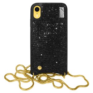 Handykette Star für Apple iPhone XR (6.1'') | Schwarz | Smartphone Hülle zum Umhängen mit Metallkette | Glamour Party Outfit Accessoire
