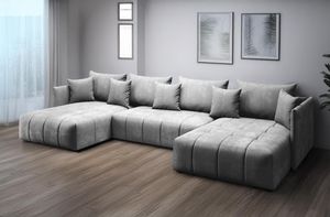 FURMEB24 ASPEN U Ecksofa mit Schlaffunktion Bettzeugablage 346x188cm, Sofa U Form, grau