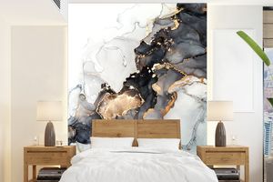 MuchoWow® Fototapety do obývacího pokoje nebo ložnice tapety vinylové motivy tapety Mramor - černá - bílá - zlatá - - abstraktní 190x260cm