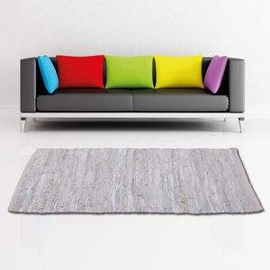 Flickenteppich Lederteppich Teppich  strapazierfähig ( 70 x 130cm / Weiß)