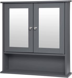 EUGAD Spiegelschrank für Badzimmer, Hängeschrank, aus Holz, 56x58x13cm, Grau